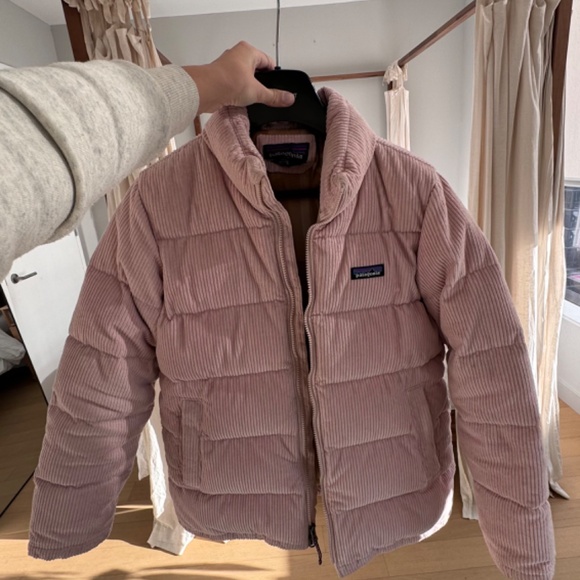 Patagonia Women Fjord Cord Corduroy S Down Puffer Coat Jacket COZY PEACH - Picture 8 of 8